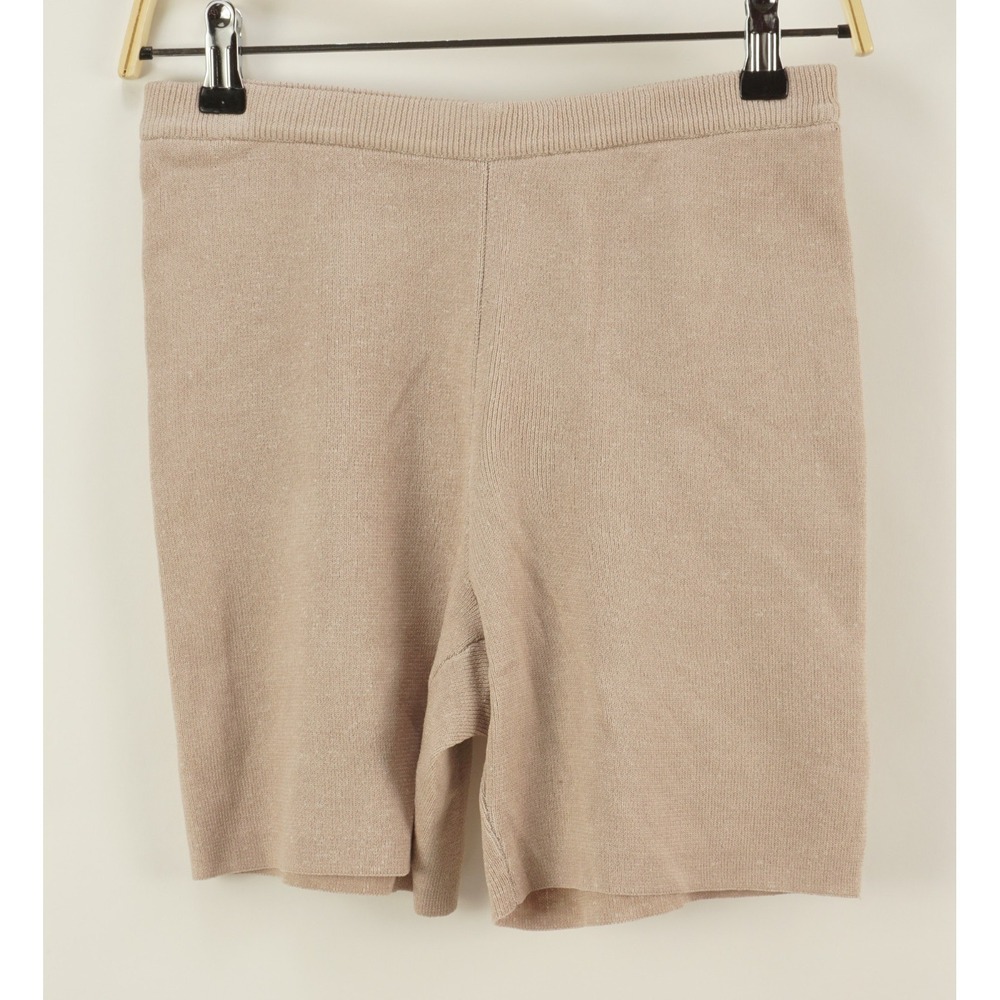 New WAYF Retro Knit Gym Yoga Training Bike Shorts Beige Tan Womens Small Stretch